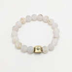 Frosted Weathered Agate Bead Bracelet // White + Gold