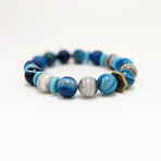 Banded Agate Bead Bracelet // Blue + Gray + Gold