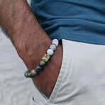 Dragon Blood + Weathered Agate Bead Bracelet // Olive + White