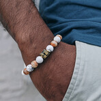 Howlite + Faceted Agate Bead Bracelet // White + Brown