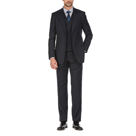 Double Button Check Slim Fit 3-Piece Wool Suit // Black (36R)