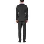 Windowpane Double Button Slim Fit 2-Piece Wool Suit // Black Plaid (36R)