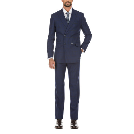 Slim Fit 2-Piece Windowpane Check Double-Breasted Wool Suit // Royal Blue (36R)