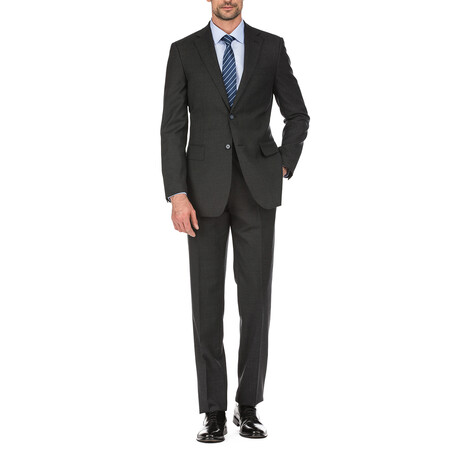 Plaid Double Button Slim Fit 2-Piece Wool Suit // Black (36R)