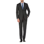 Windowpane Double Button Slim Fit 2-Piece Wool Suit // Black Plaid (36R)