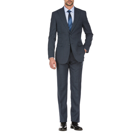 Windowpane Slim Fit 2-Piece Wool Suit // Blue (36R)