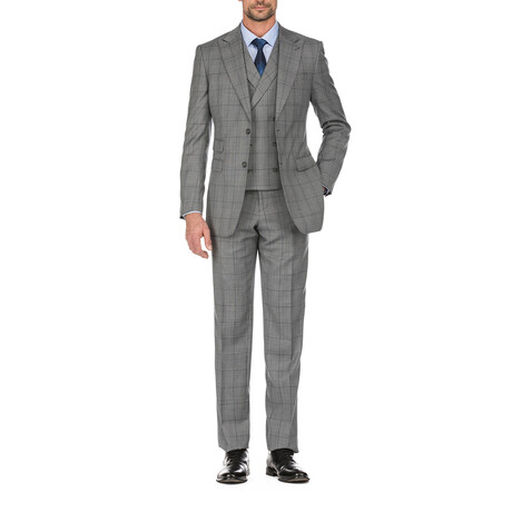 Double Button Check Slim Fit 3-Piece Wool Suit // Gray (36R)