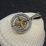 Sterling Silver + Gold Plated Hollow Compass Round Pendant Necklace // 24" Coreana Chain