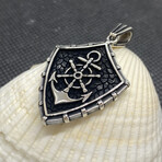 Sterling Silver Maritime Anchor Shield Pendant Necklace // 24" Coreana Chain