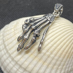 Sterling Silver Skull Hand Pendant Necklace // 24" Coreana Chain