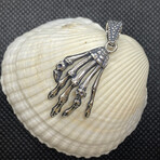 Sterling Silver Skull Hand Pendant Necklace // 24" Coreana Chain