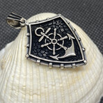 Sterling Silver Maritime Anchor Shield Pendant Necklace // 24" Coreana Chain
