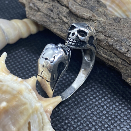 Sterling Silver Double Skull Cuff Ring (Ring Size: 9)