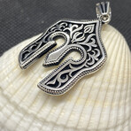 Sterling Silver Vintage Face Shield Pendant Necklace // 24" Coreana Chain