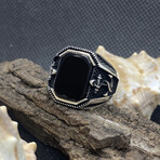 Sterling Silver + Black Onyx Nautical Signet Ring (Ring Size: 9)