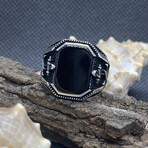 Sterling Silver + Black Onyx Nautical Signet Ring (Ring Size: 9)