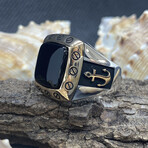 Sterling Silver + Black Onyx Nautical Signet Ring // Gold + Silver (Ring Size: 9)