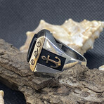 Sterling Silver + Black Onyx Nautical Signet Ring // Gold + Silver (Ring Size: 9)