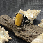 Sterling Silver + Tigers Eye Rectangle Signet Ring (Ring Size: 9)
