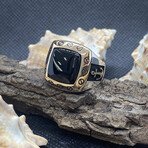 Sterling Silver + Black Onyx Nautical Signet Ring // Gold + Silver (Ring Size: 9)