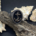 Sterling Silver + Gold Plated Antique Pirate Anchor Signet Ring (Ring Size: 9)