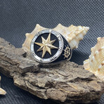 Sterling Silver Compass Nautical Signet Ring // Silver + Gold (Ring Size: 9)