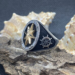 Sterling Silver Compass Nautical Signet Ring // Silver + Gold (Ring Size: 9)