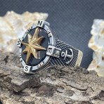 Sterling Silver + Black Onyx Compass Statement Ring // Silver + Gold (Ring Size: 9)