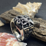 Sterling Silver + Black Onyx Eagle Serpent Statement Ring (Ring Size: 9)