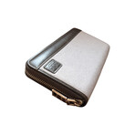 Canvas + Leather Zipper Travel RFID Wallet (Gray)