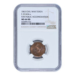 1863 Civil War Token // For Public Accommodation - US Copper // NGC Certified MS66RB // Wood Presentation Box