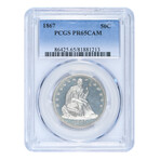 1867 Liberty Seated Half Dollar // PCGS Certified PR65CAM // Wood Presentation Box