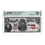 1907 $5 Large Size Legal Tender Note // PCBLIC Error // Speelman-White // PMG Certified VF25