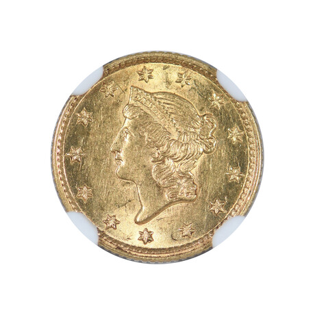 1854 $1 Gold Piece Type 1 // NGC Certified MS61 // Wood Presentation Box