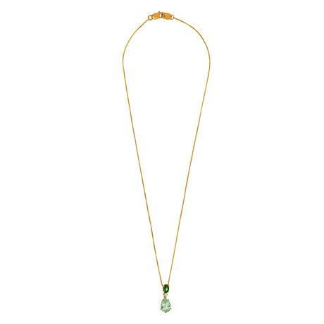 18k Yellow Gold Diamond + Emerald Necklace // 17" // New