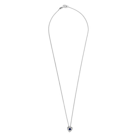 18k White Gold Diamond + Sapphire Necklace // 17" // New