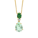 18k Yellow Gold Diamond + Emerald Necklace // 17" // New