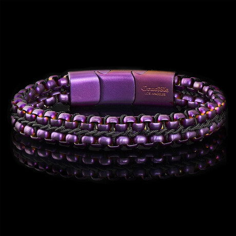 Purple Plated Matte Stainless Steel Double Box Chain Bracelet // 10mm