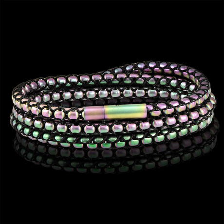Matte Finish Iridescent Plated Stainless Steel Box Chain and Nylon Cord Rope Necklace // 26"