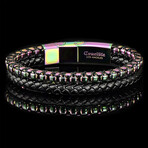 Iridescent Plated Stainless Steel Box Chain + Leather Bracelet // 12mm