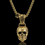 Antique + Polished Stainless Steel XL Skull Necklace // 28"