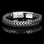 Stainless Steel + Leather Franco Double Row Bracelet // 8"