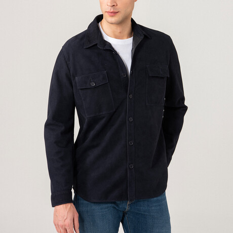 Dustin Suede Shirt Jacket // Navy (XS)