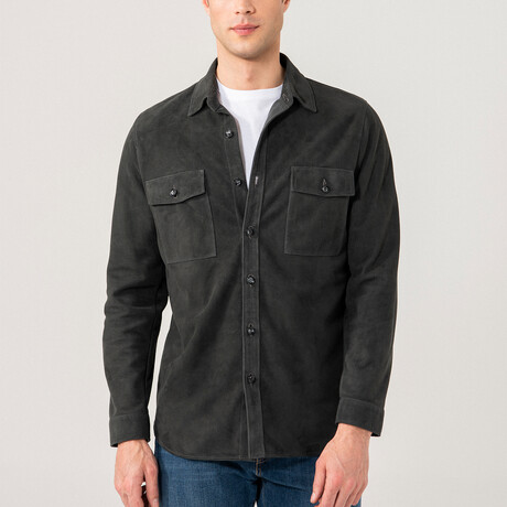 Dustin Suede Shirt Jacket // Anthracite (XS)