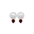 Assael // 18k Yellow Gold Ruby + Pearl Earrings // New