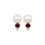 Assael // 18k Yellow Gold Diamond + Ruby Earrings // New