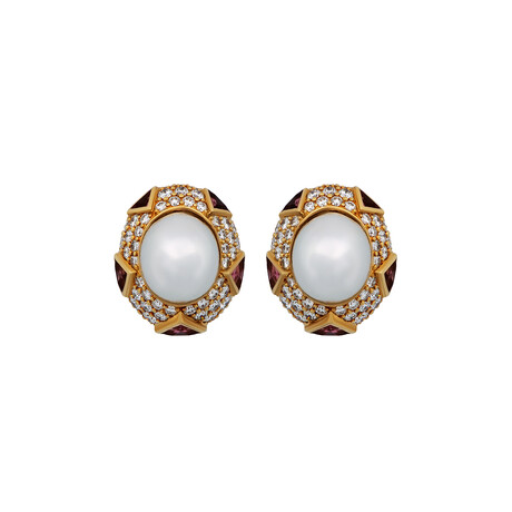 Assael // 18k Yellow Gold Diamond + South Sea Pearl Earrings // New