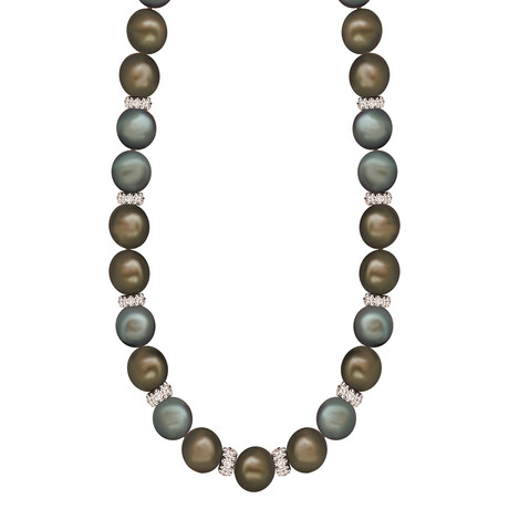 Assael // 18k White Gold Diamond + Tahitian Pearl Necklace // 19" // New