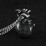 Sterling Silver Small Anatomical Heart Pendant + Chain // Black (20")