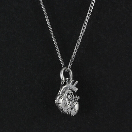 Sterling Silver Small Anatomical Heart Pendant + Chain // Polished (20")